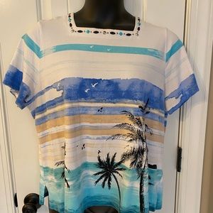 Alfred Dunner Beaded Square Neck Beachy Knit Shirt